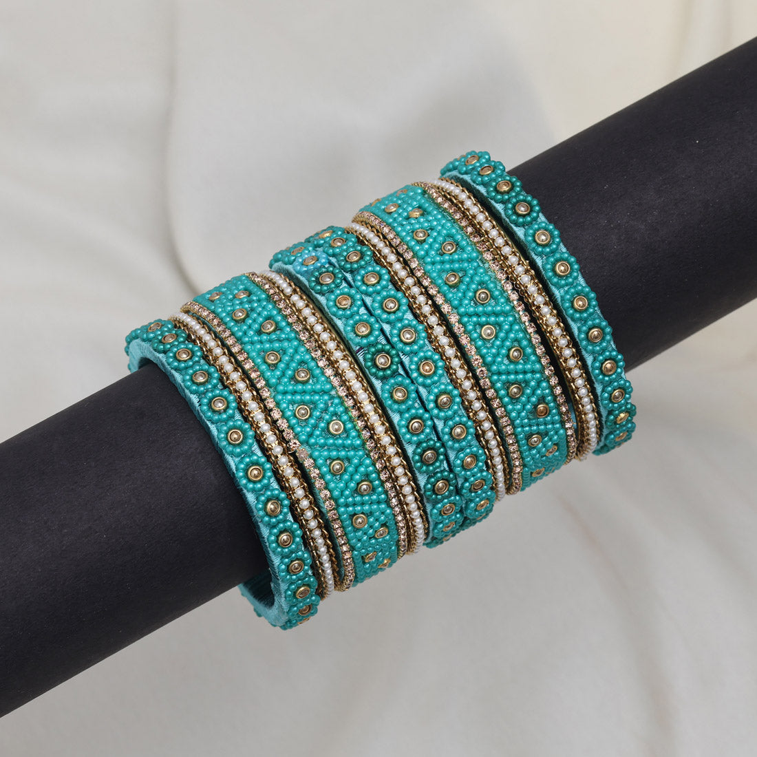 Light Green Color Thread Bangle Set: 2.10 (TRB183RGRN-2.10) Jewellery GetGlit