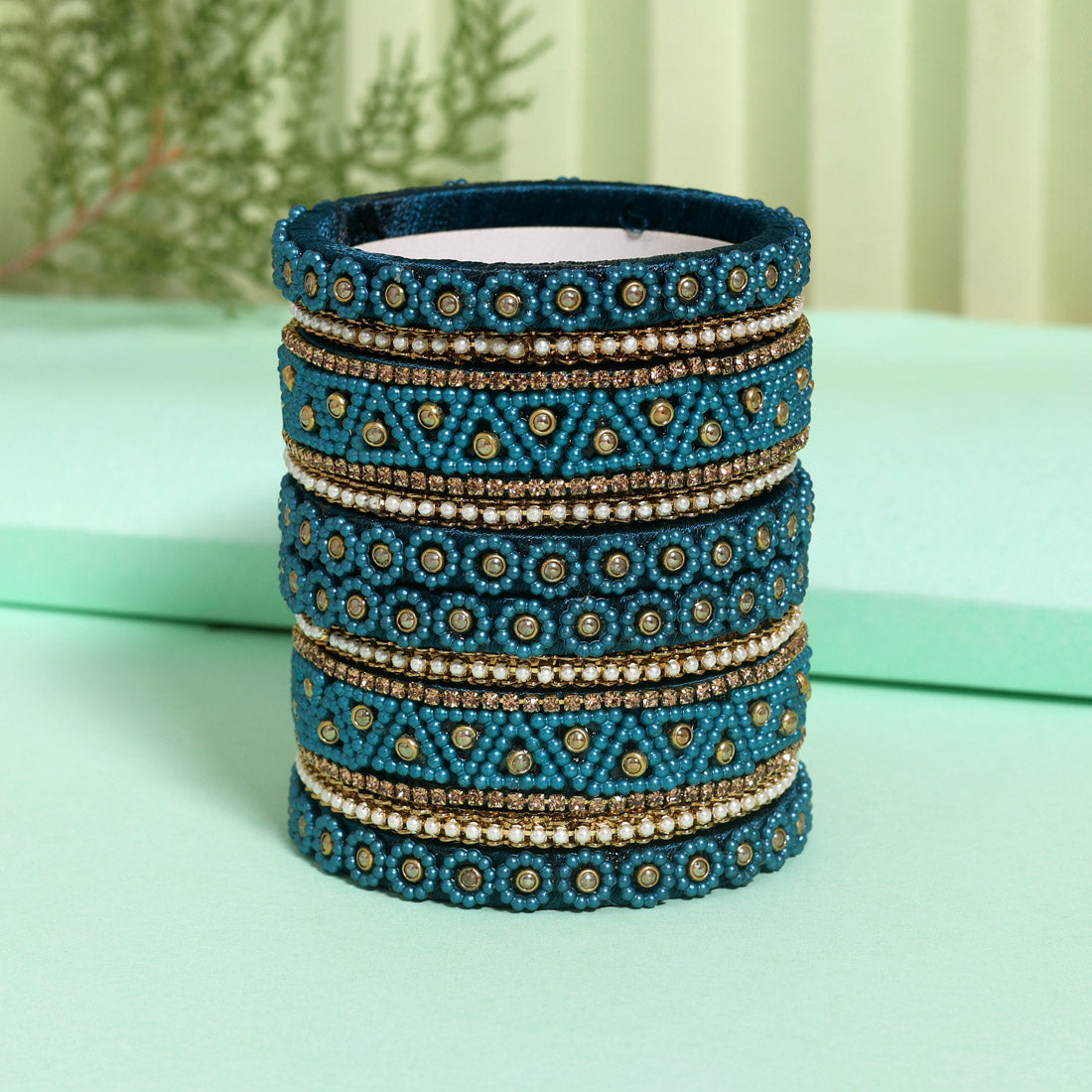 Turquoise Blue Color Thread Bangle Set: 2.10 Jewellery GetGlit