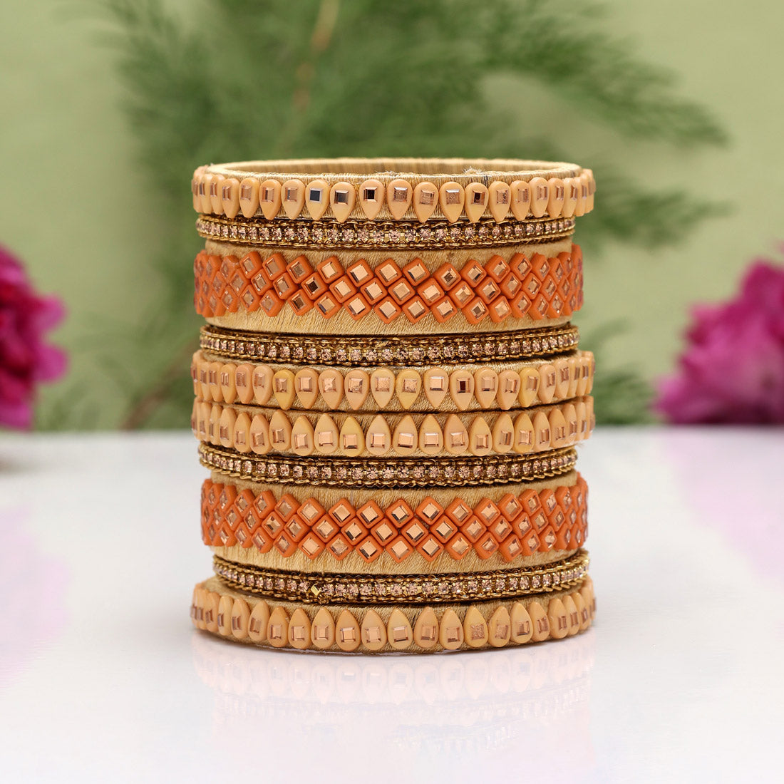 Cream Color Thread Bangle Set: 2.10 (TRB184CRM-2.10) Jewellery GetGlit