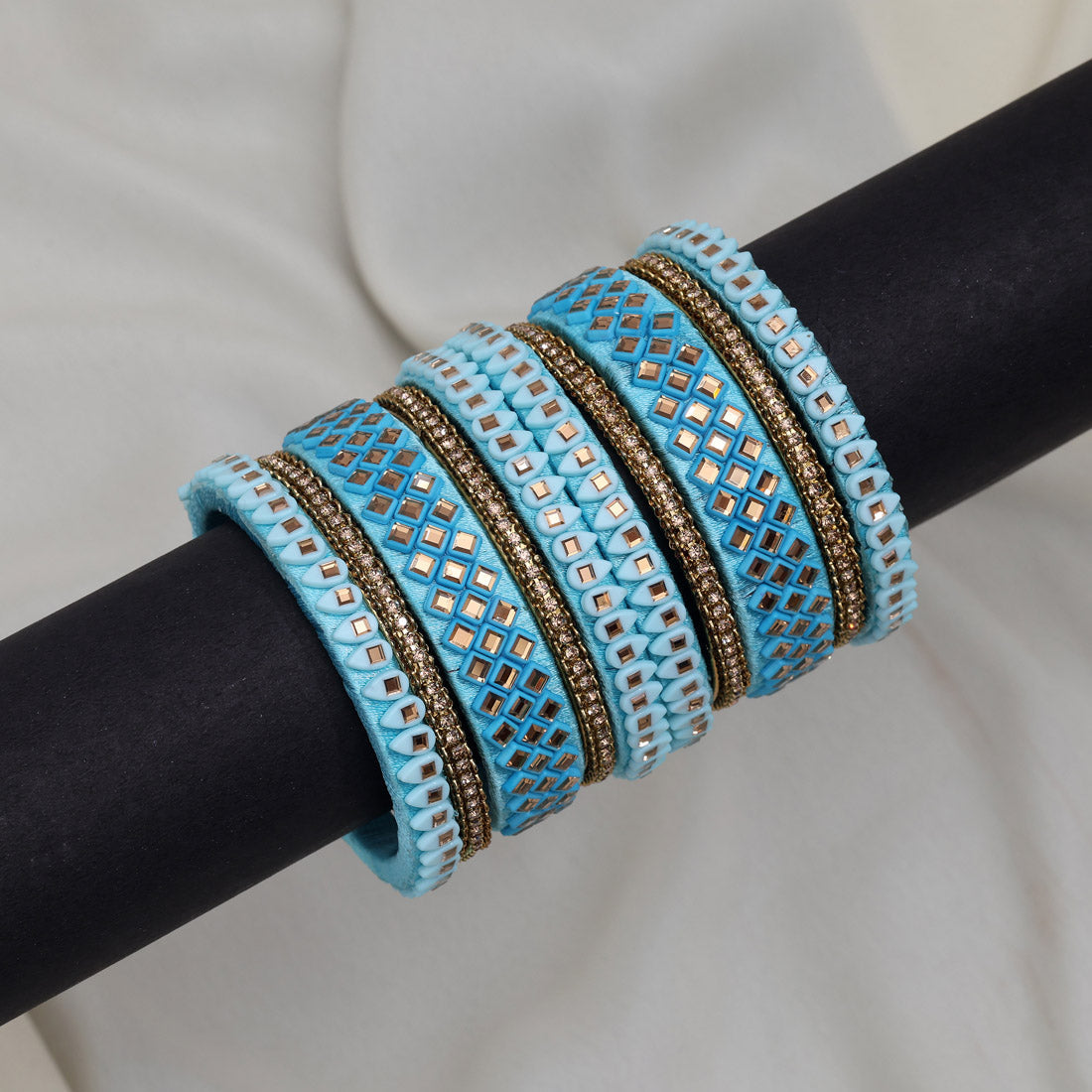 Firozi Color Thread Bangle Set: 2.10 Jewellery GetGlit