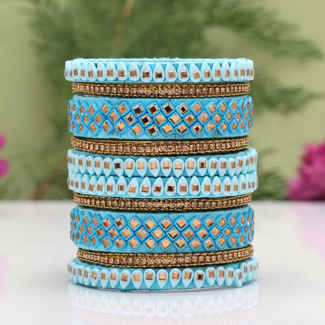 Firozi Color Thread Bangle Set: 2.10 (TRB184FRZ-2.10)