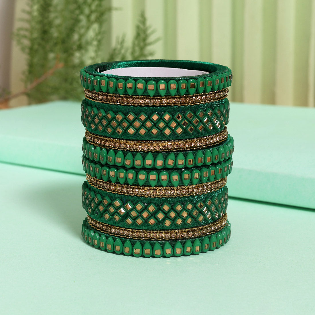 Green Color Thread Bangle Set: 2.10 Jewellery GetGlit