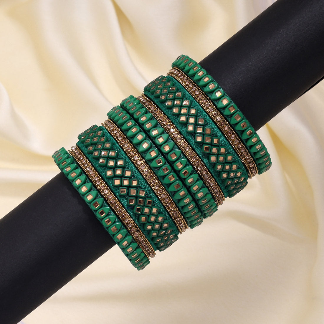 Green Color Thread Bangle Set: 2.10 Jewellery GetGlit