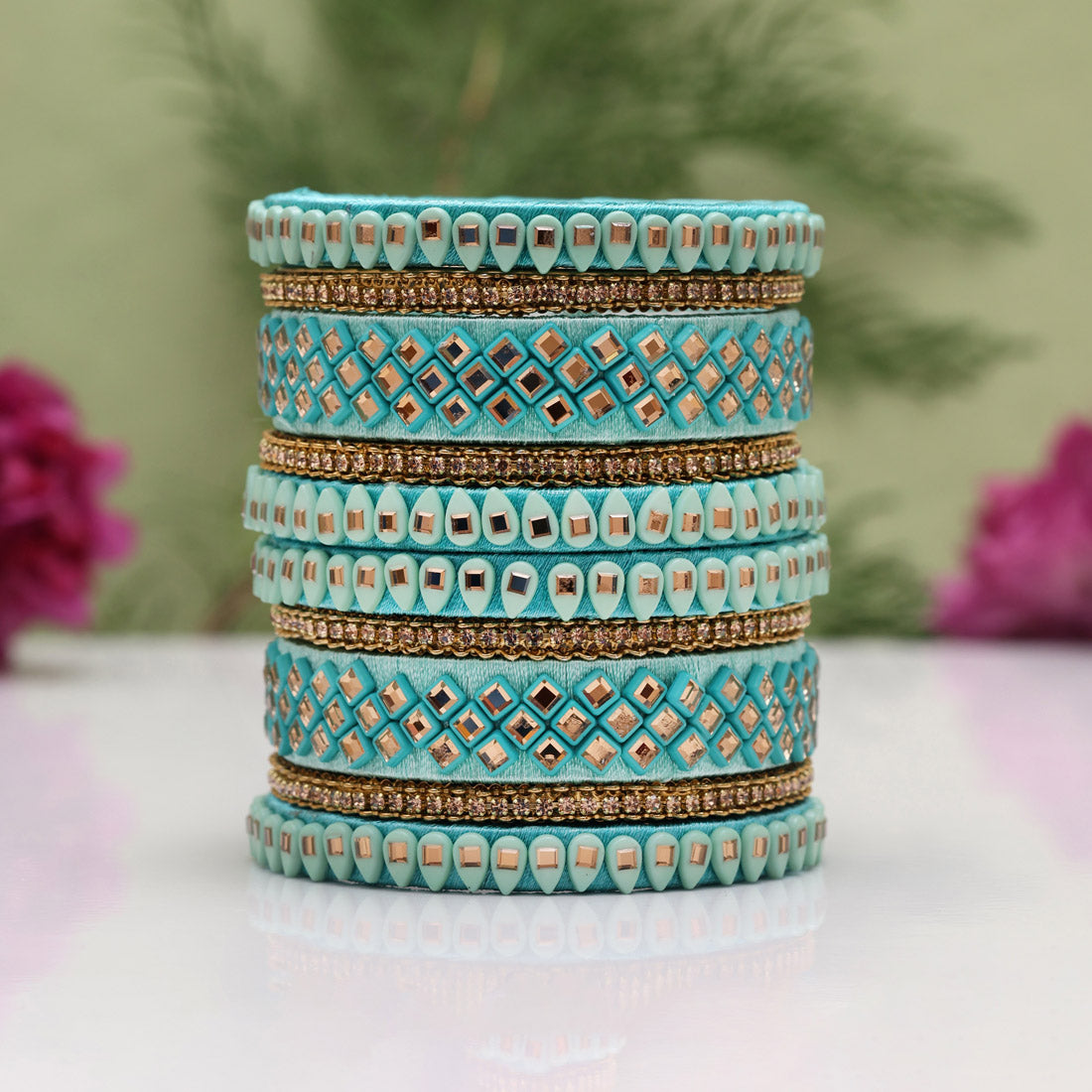 Light Green Color Thread Bangle Set: 2.10 (TRB184LGRN-2.10) Jewellery GetGlit