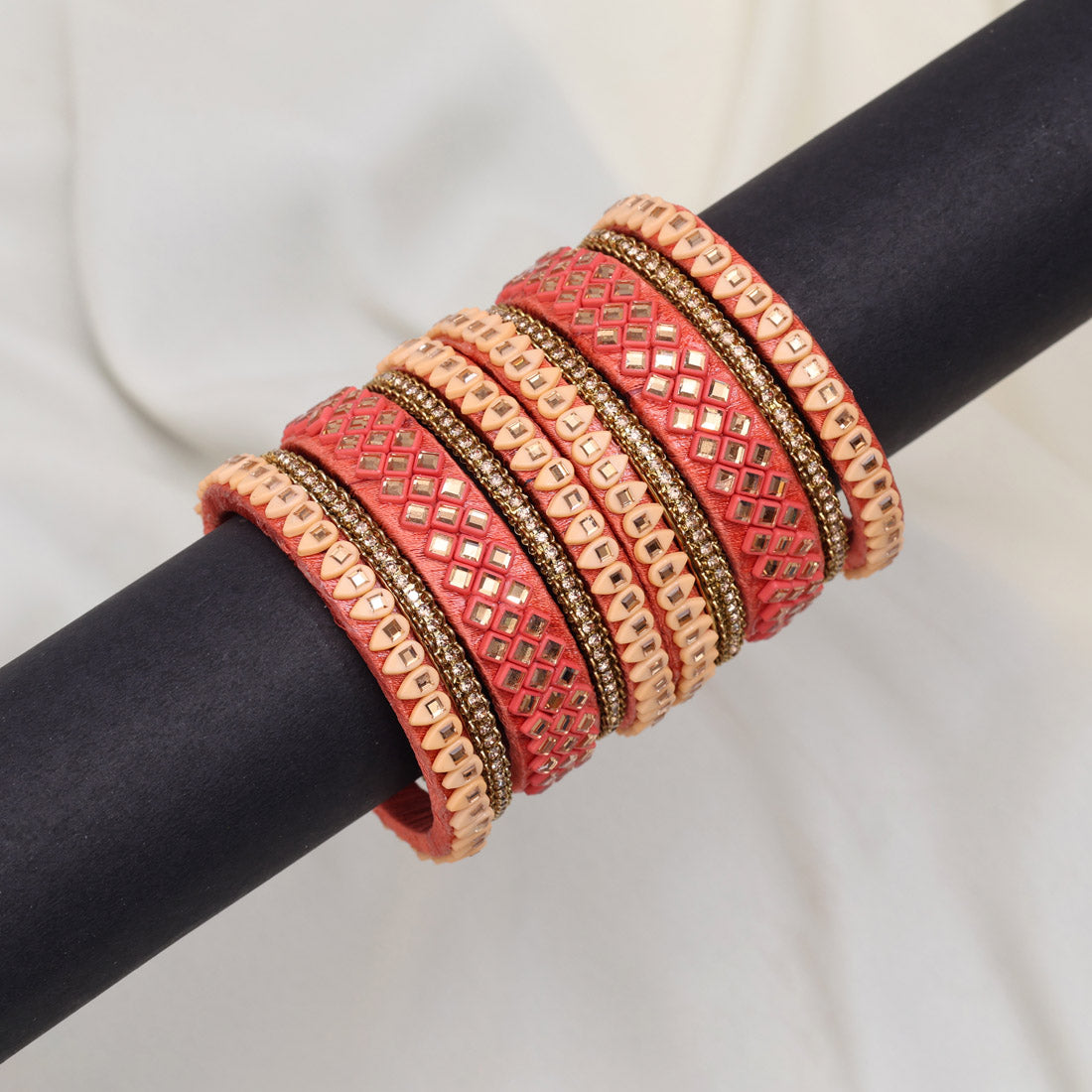 Peach Color Thread Bangle Set: 2.10 Jewellery GetGlit