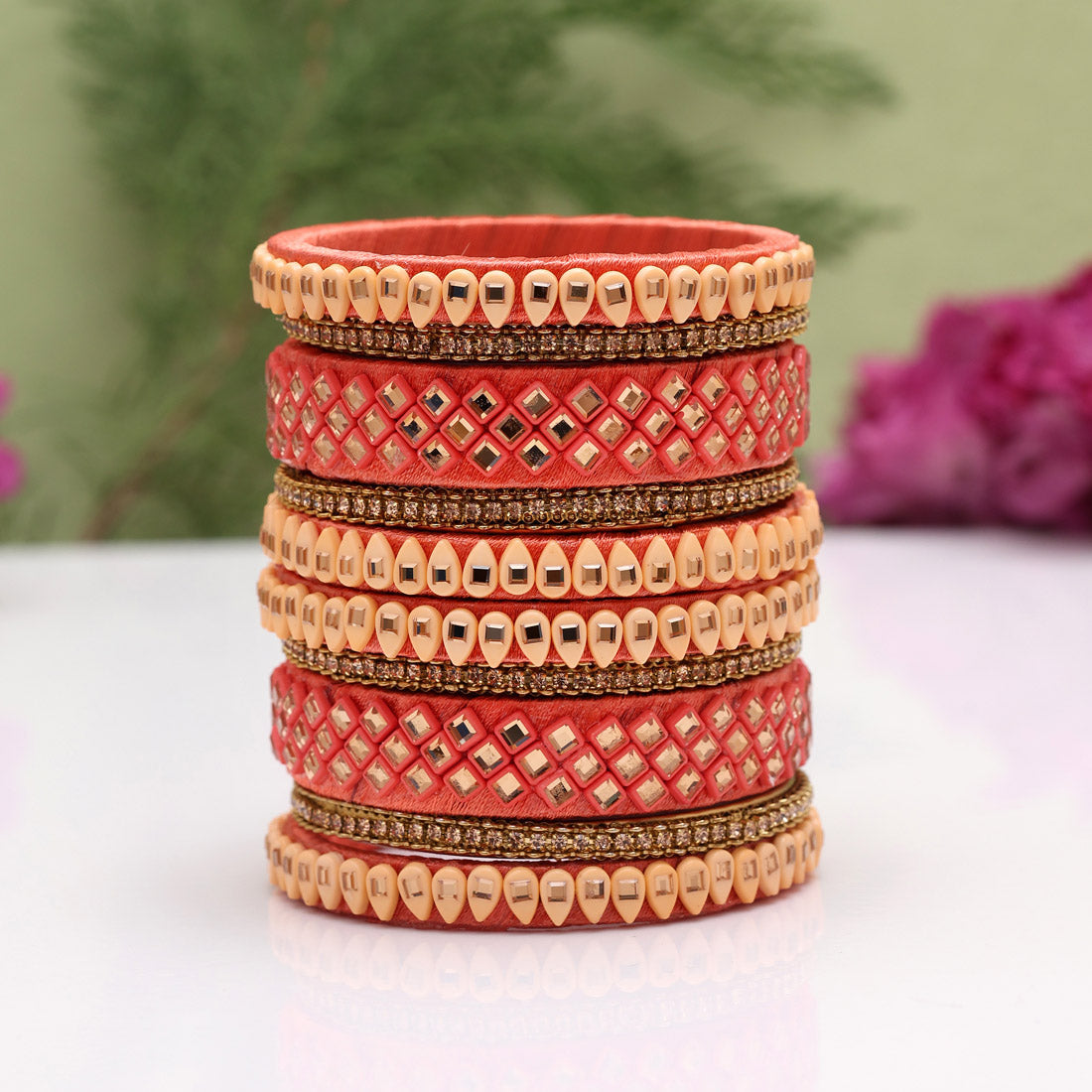 Peach Color Thread Bangle Set: 2.10 (TRB184PCH-2.10) Jewellery GetGlit