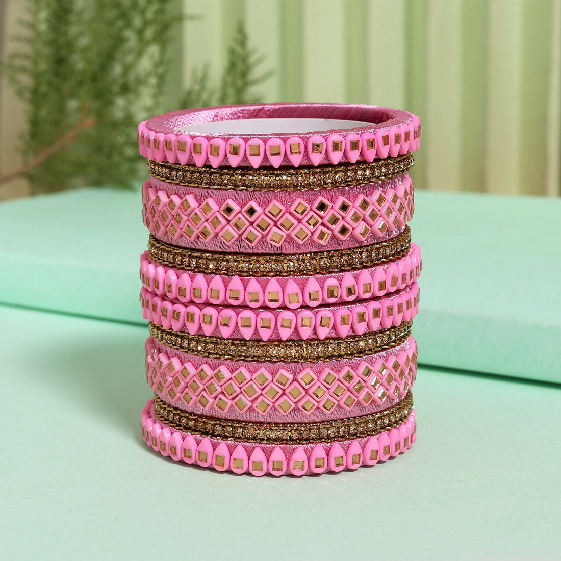 Pink Color Thread Bangle Set: 2.10 Jewellery GetGlit