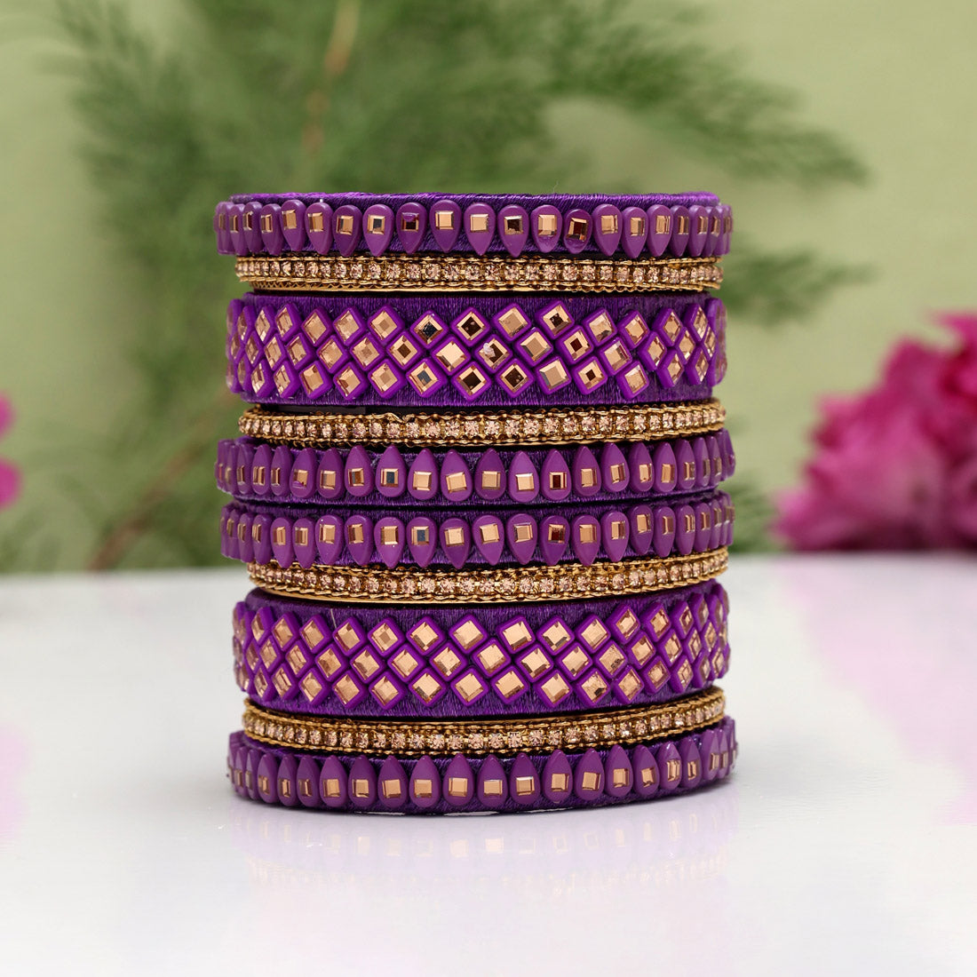 Purple Color Thread Bangle Set: 2.10 Jewellery GetGlit