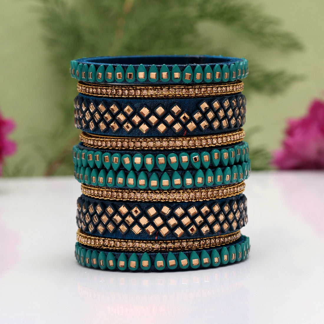 Rama Green Color Thread Bangle Set: 2.10 Jewellery GetGlit