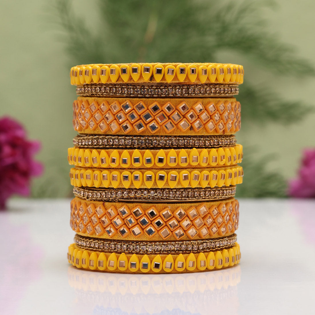 Yellow Color Thread Bangle Set: 2.10 (TRB184YLW-2.10) Jewellery GetGlit