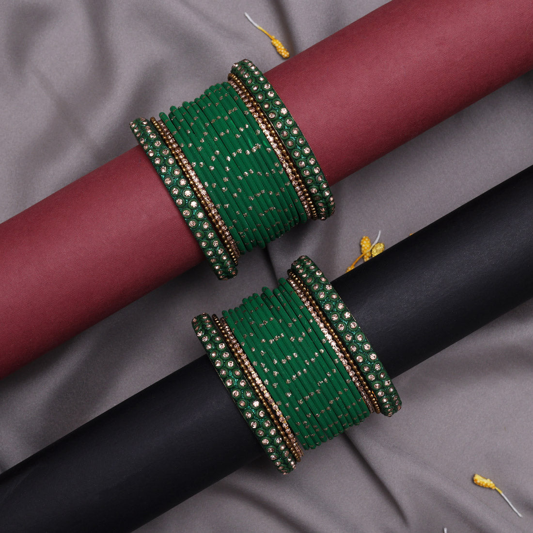 Green Color Fashion Bangle Set: 2.6 (TRB186GRN-2.6) Jewellery GetGlit