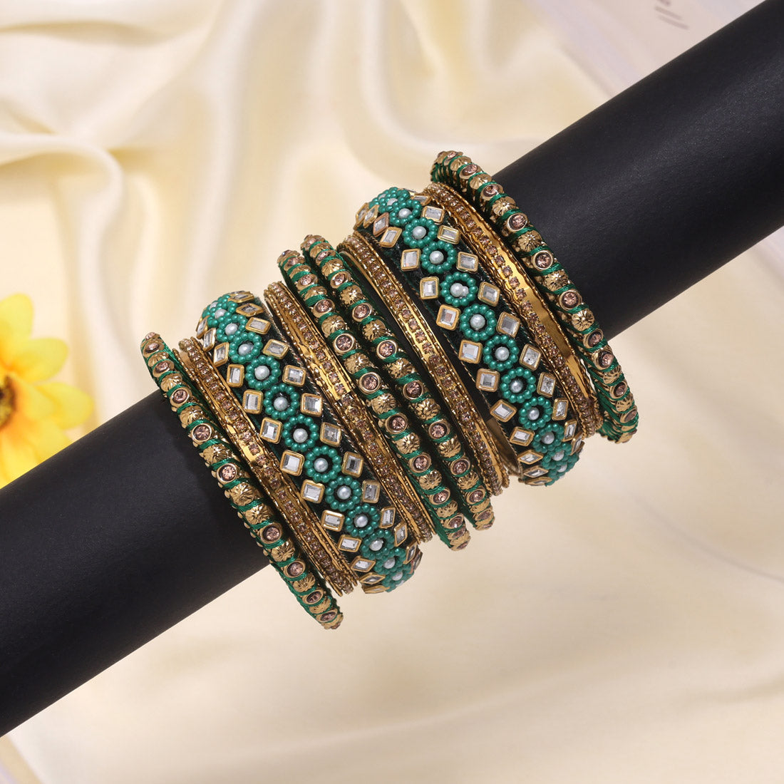 Green Color Thread Bangle Set: 2.4 (TRB187GRN-2.4) Jewellery GetGlit