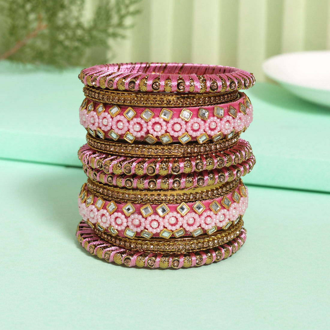 Pink Color Thread Bangle Set: 2.8 (TRB187PNK-2.8) Jewellery GetGlit