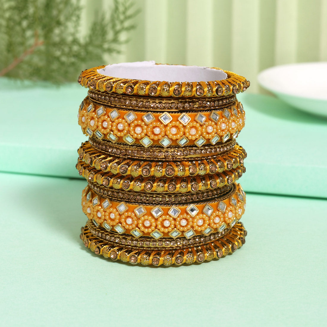 Yellow Color Thread Bangle Set: 2.8 (TRB187YLW-2.8) Jewellery GetGlit