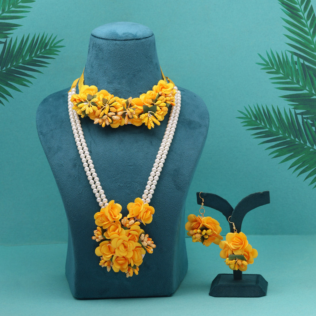 Yellow Color Synthetic Rose Floral Bridal Set (TRN1778YLW) Jewellery GetGlit