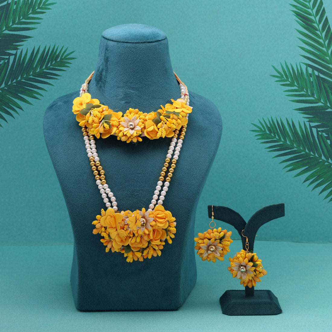 Yellow Color Synthetic Rose Floral Bridal Set (TRN1779YLW) Jewellery GetGlit