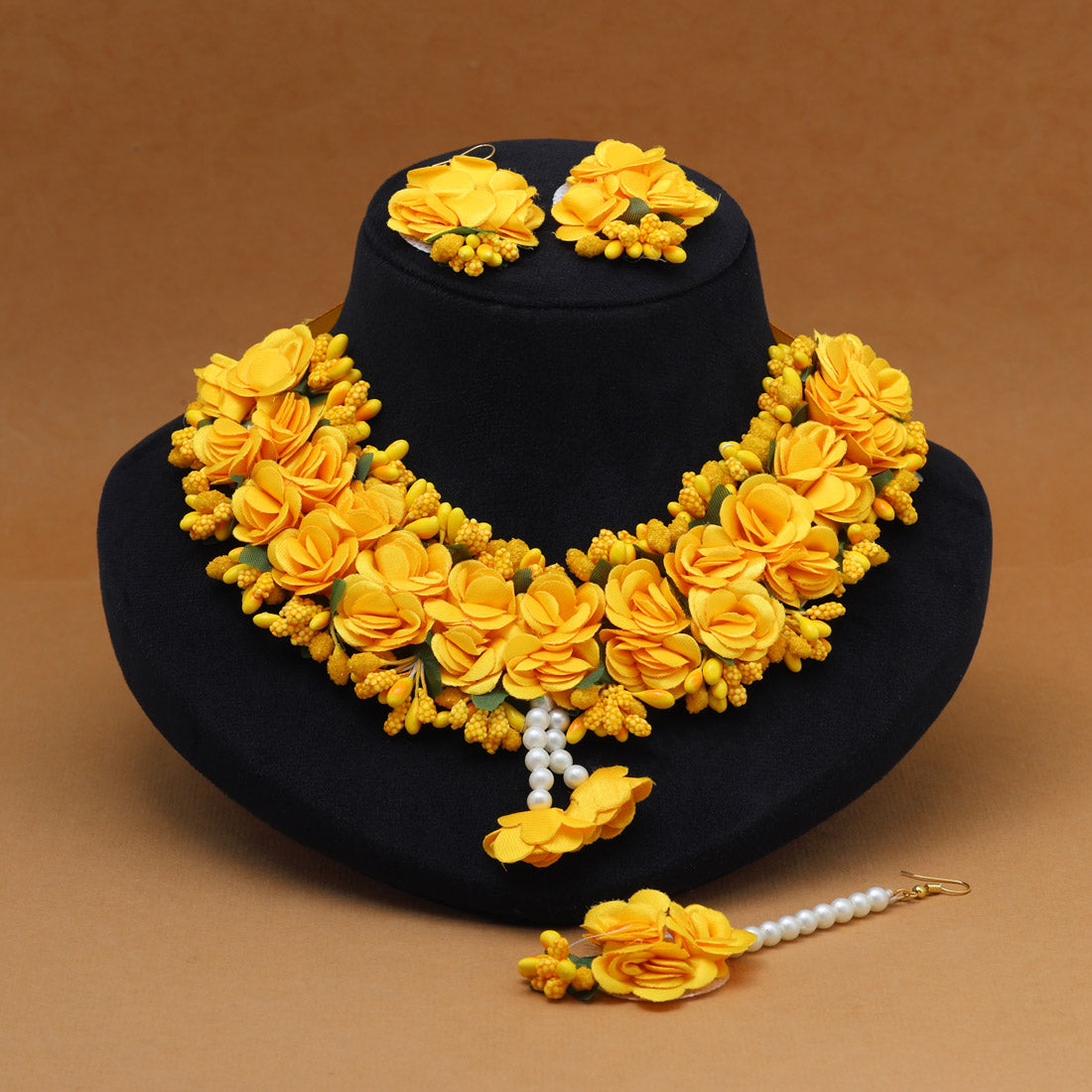 Yellow Color Synthetic Rose Floral Bridal Set (TRN1780YLW) Jewellery GetGlit