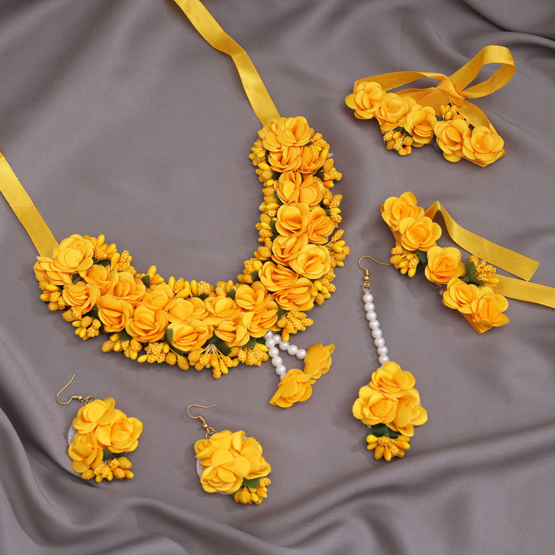 Yellow Color Synthetic Rose Floral Bridal Set (TRN1780YLW) Jewellery GetGlit