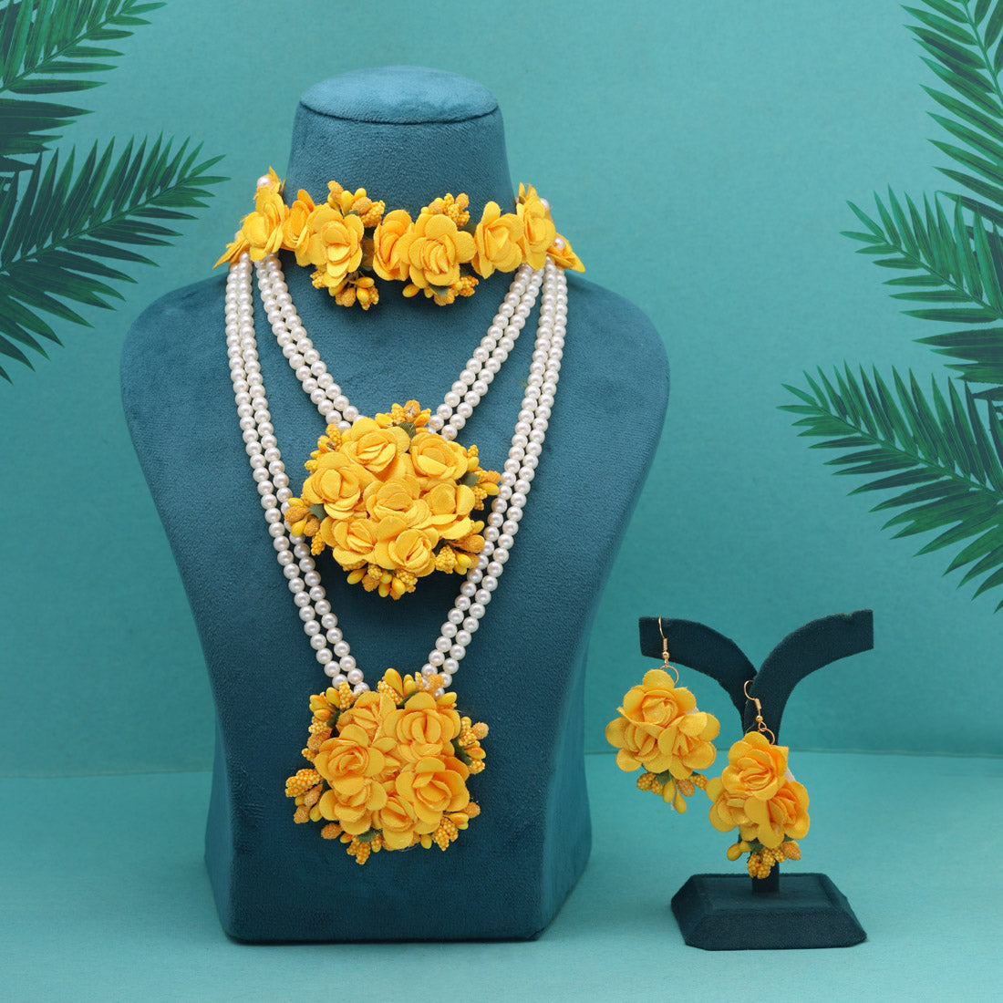 Yellow Color Synthetic Rose Floral Bridal Set (TRN1781YLW) Jewellery GetGlit