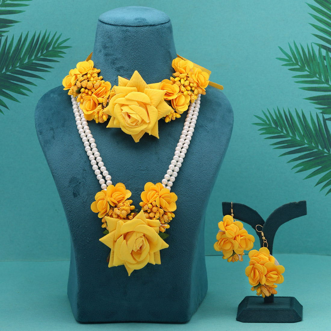 Yellow Color Synthetic Rose Floral Bridal Set (TRN1782YLW) Jewellery GetGlit