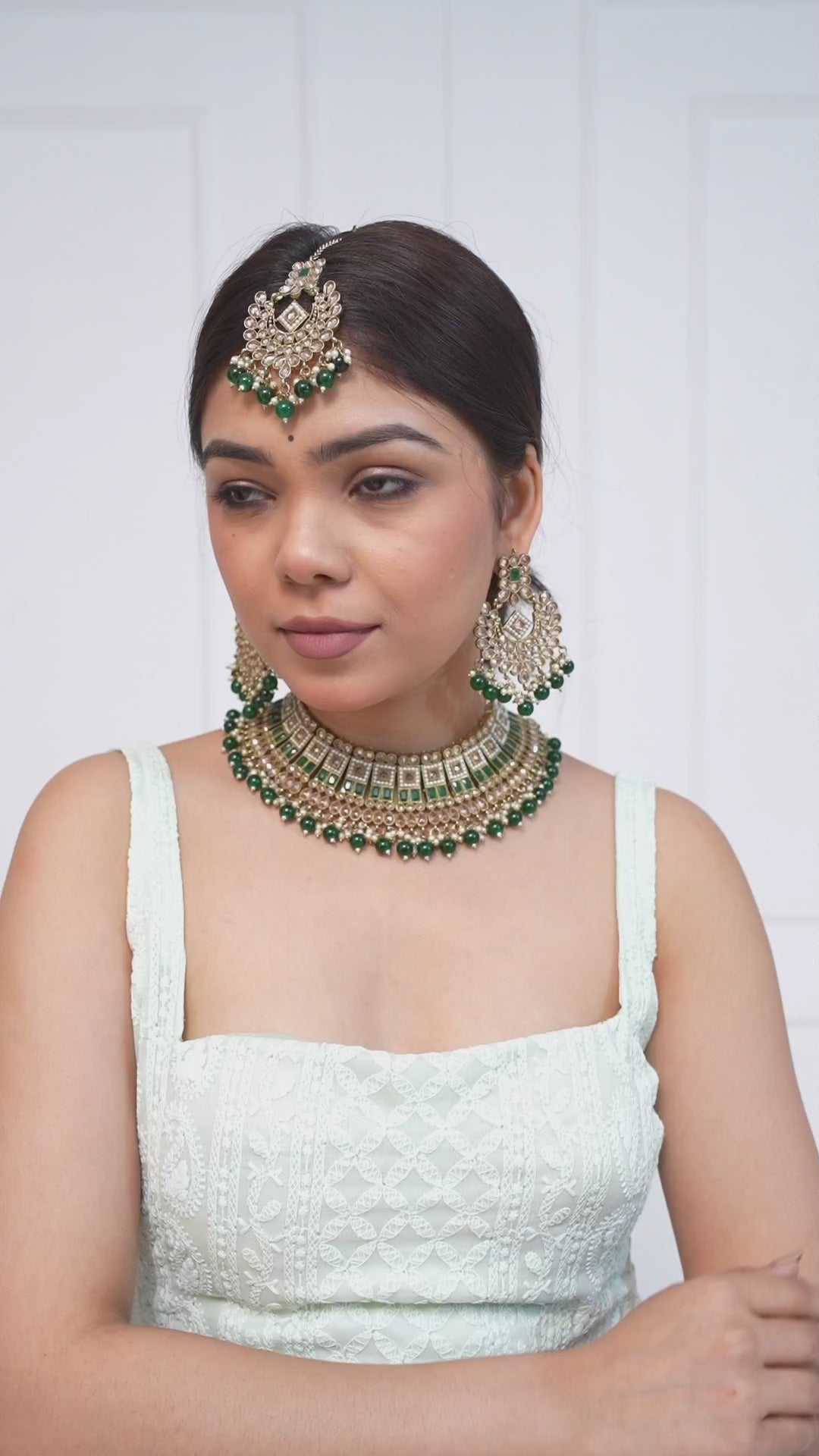 Green Indian Traditional Kundan Necklace set Jewellery GetGlit