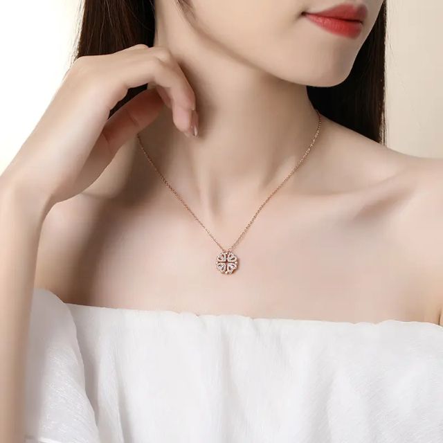 Four Love Hearts Pendant Necklace rose  Diamond Leaf Clover Heart Necklaces  Glitstudio   