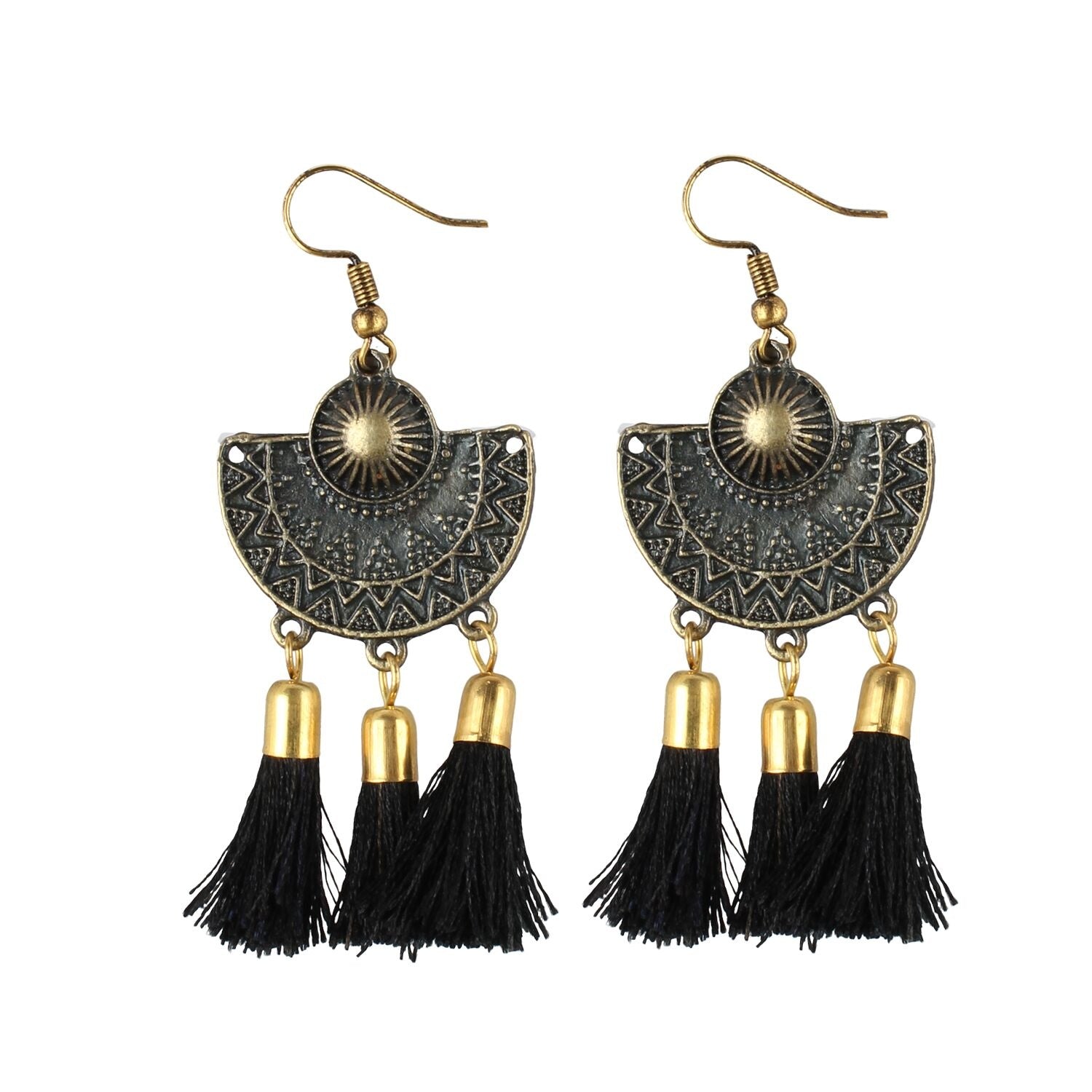 Generic Women's Gold Plated Tassel Fashion Earrings-Black Jewels Generic   