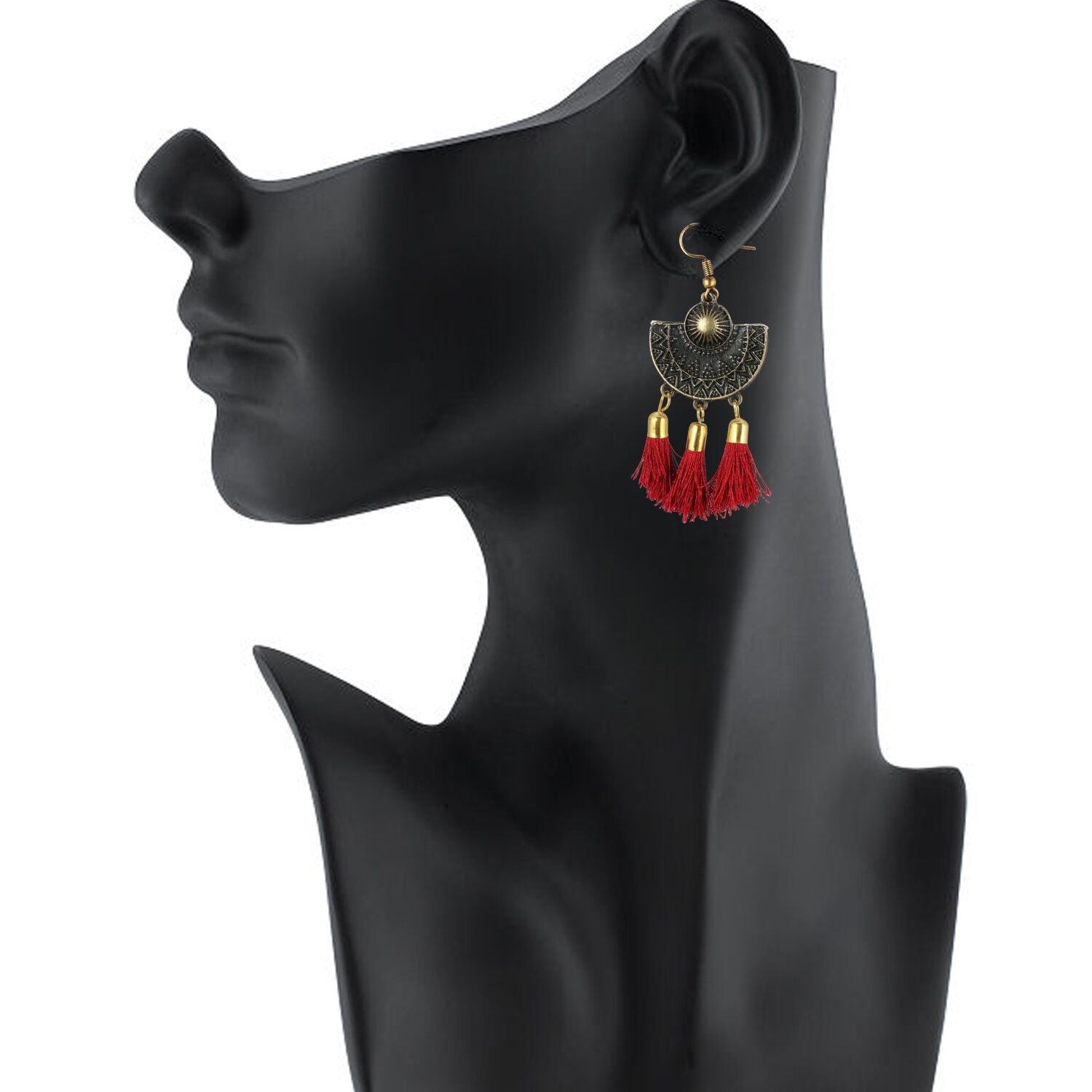 Generic Women's Gold Plated Hook Dangler Hanging Tassel Earrings-Black Jewels Generic   