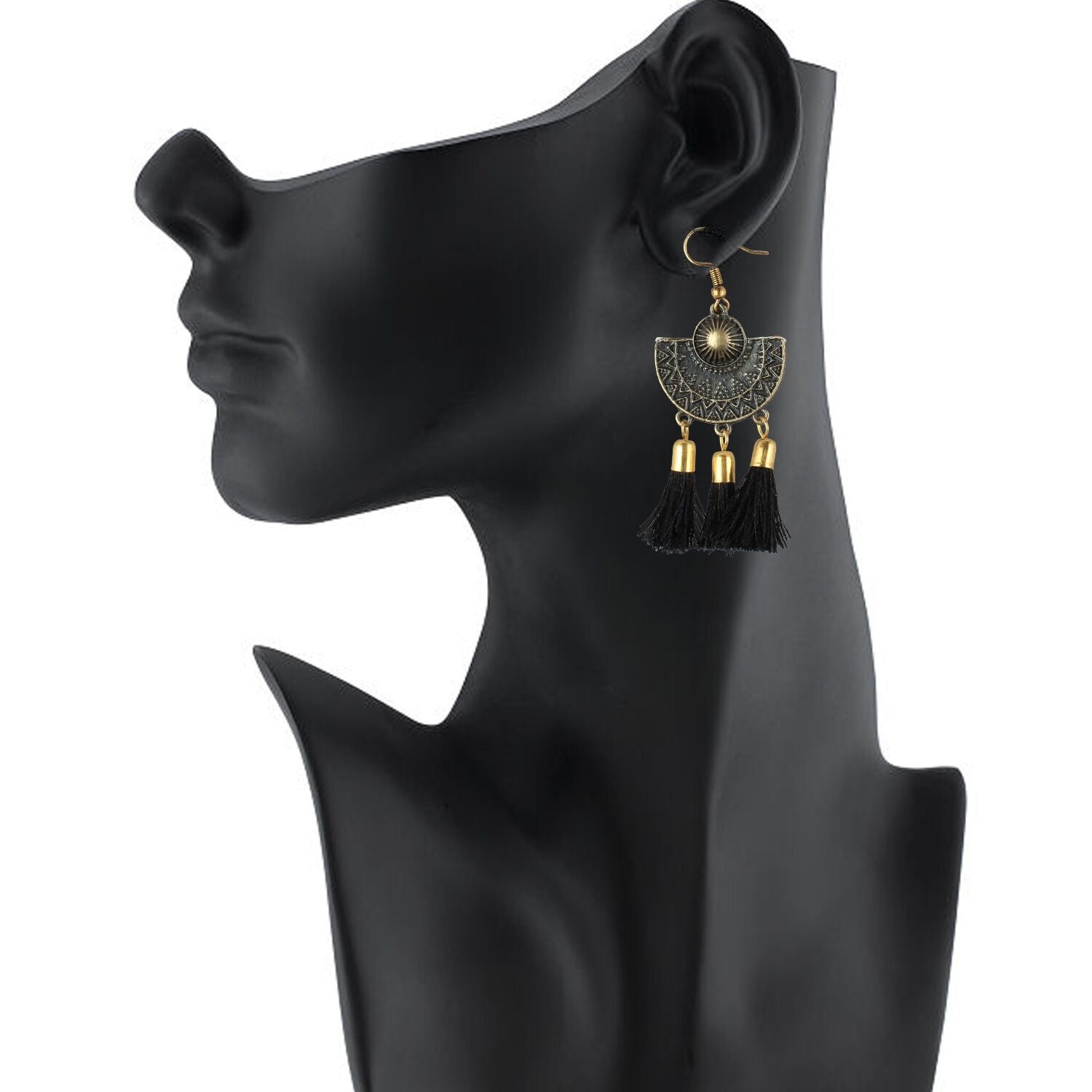 Generic Women's Gold Plated Tassel Fashion Earrings-Black Jewels Generic   