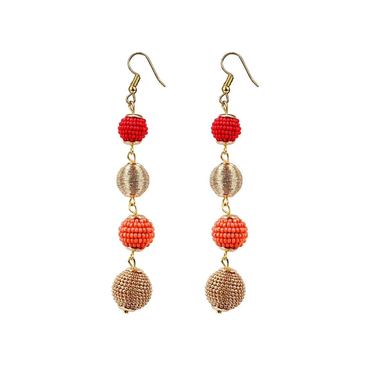 Generic Women's Gold Plated Hook Dangler Hanging Tassel Earrings-Golden,Red Jewels Generic   