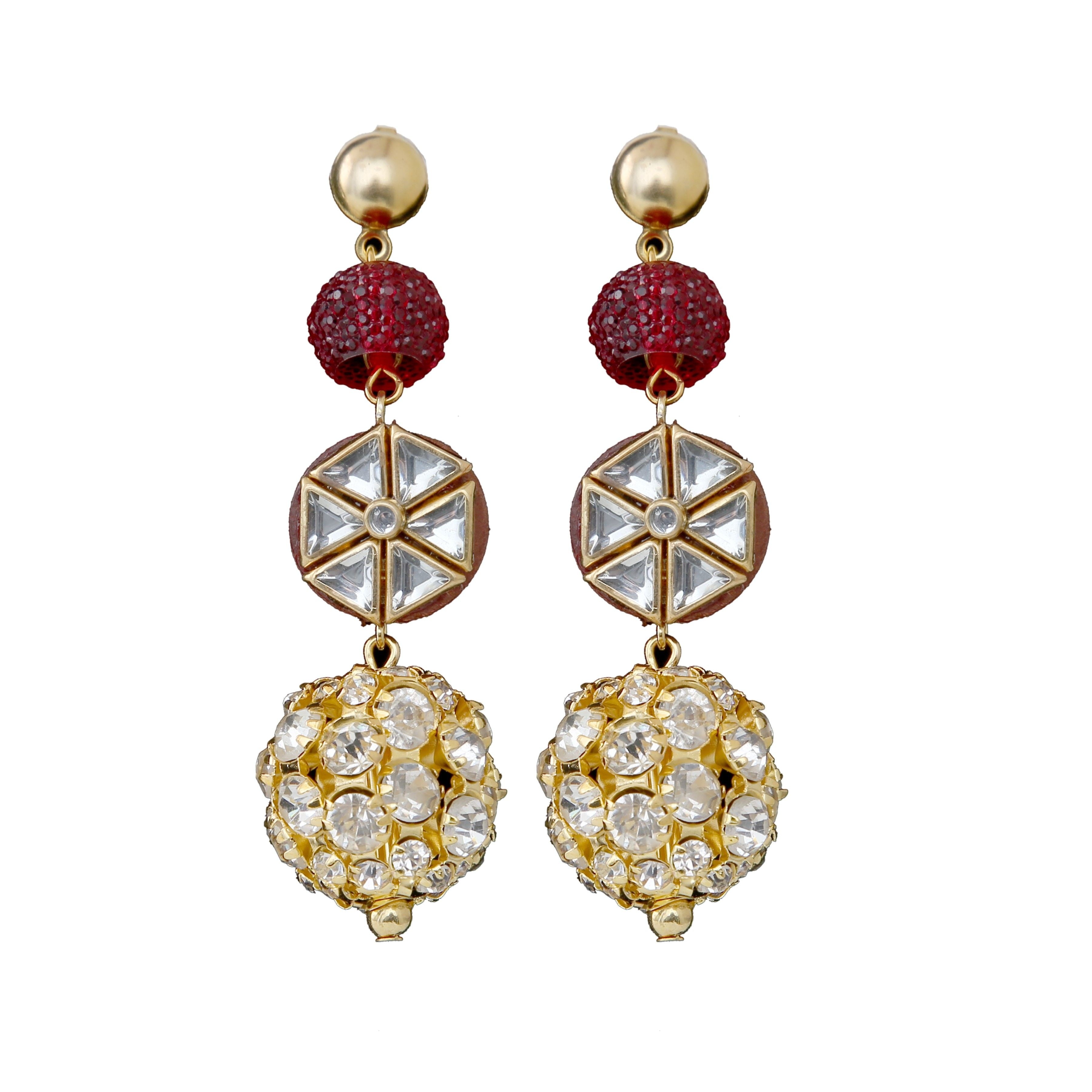 Generic Women's Golden plated Hook Dangler Hanging Crystal Kundan Earrings-Golden Jewels Generic   