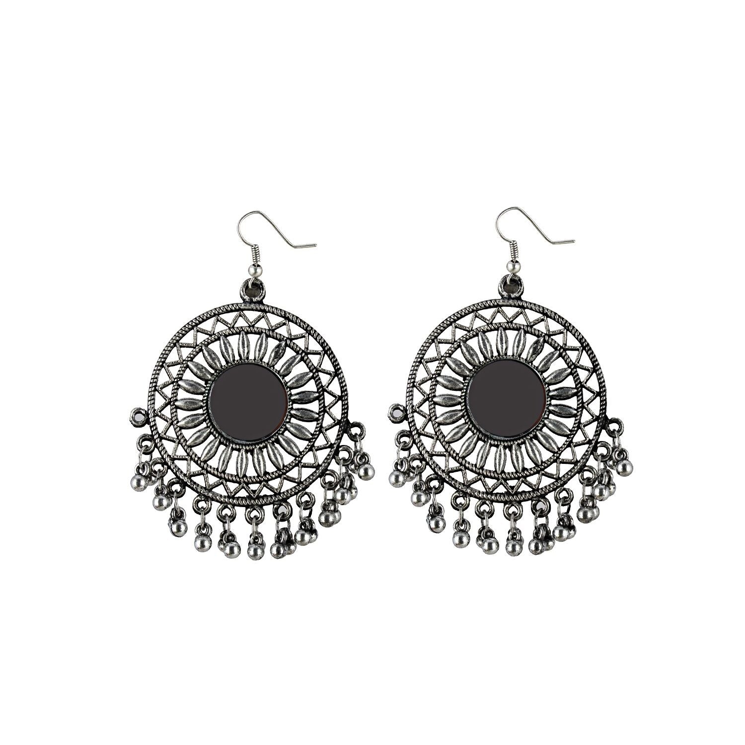 Generic Women's Alloy, silver Plated Hook Dangler Hanging Mirror Earrings-Silver Jewels Generic   