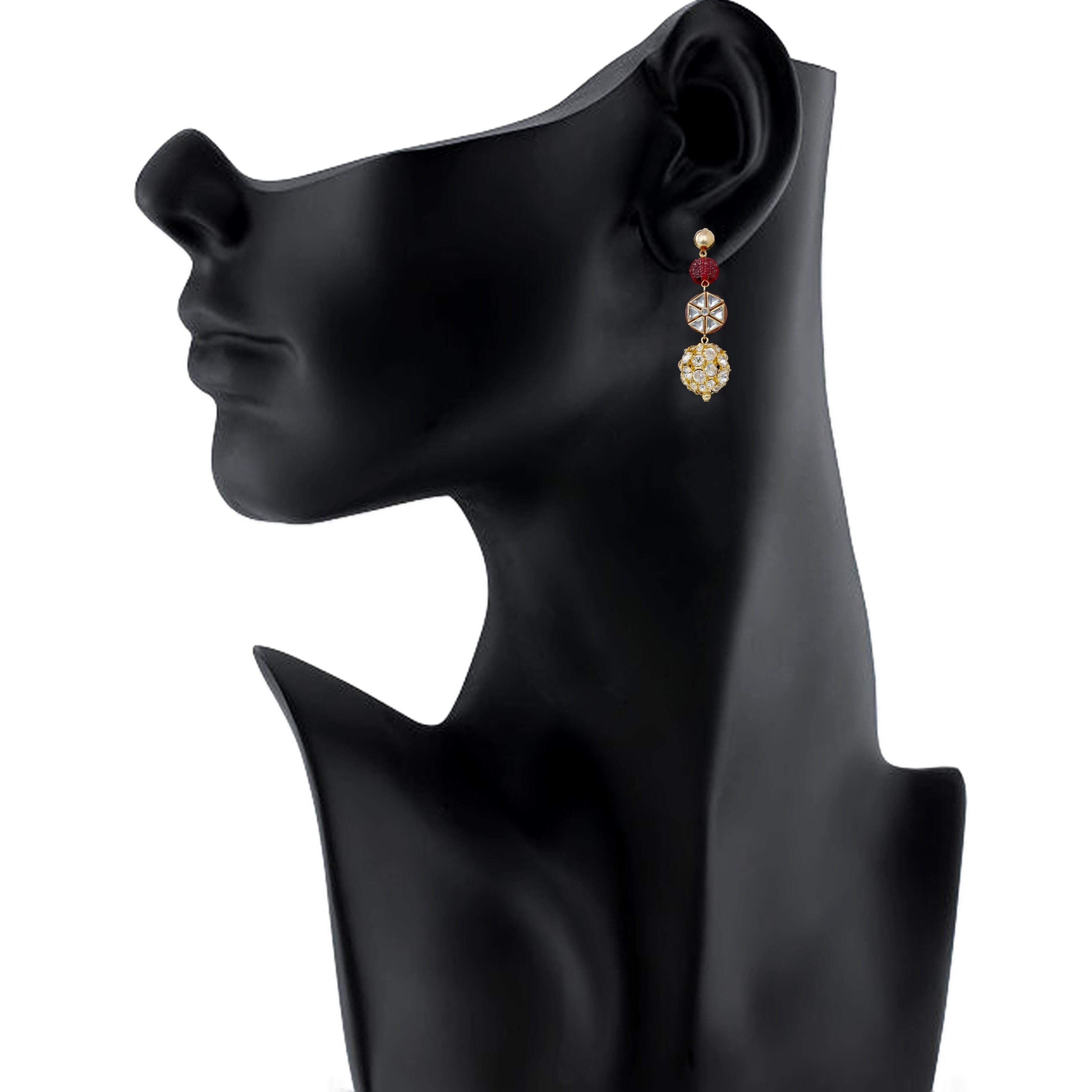 Generic Women's Golden plated Hook Dangler Hanging Crystal Kundan Earrings-Golden Jewels Generic   