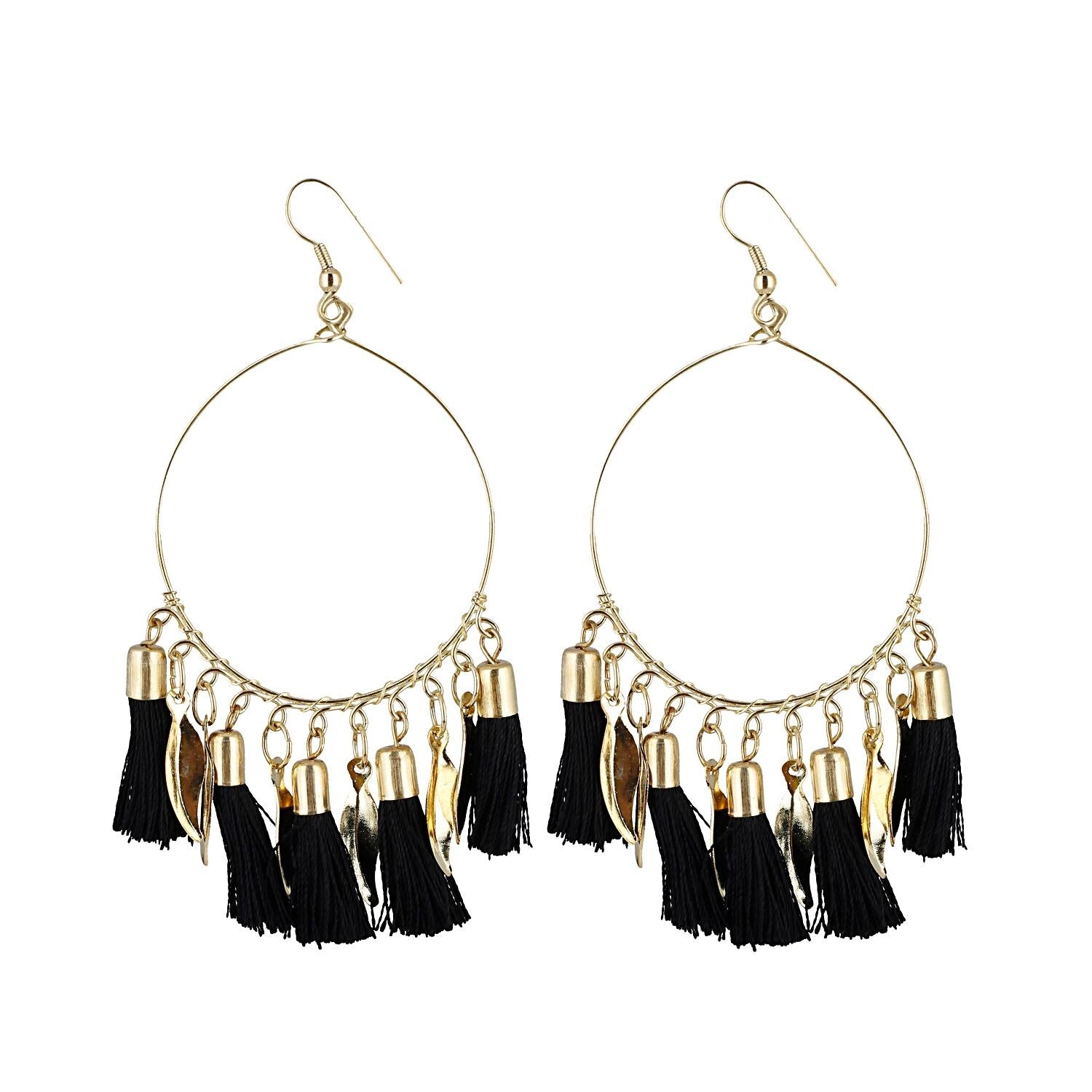 Generic Women's Alloy Hook Dangler Hanging Bali Style Tassel Earrings-Black Jewels Generic   