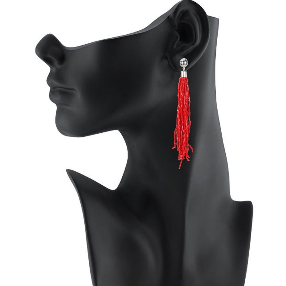 Generic Women's Alloy, Beads Hook Dangler Hanging Earring (Color: Red) Jewels Generic   