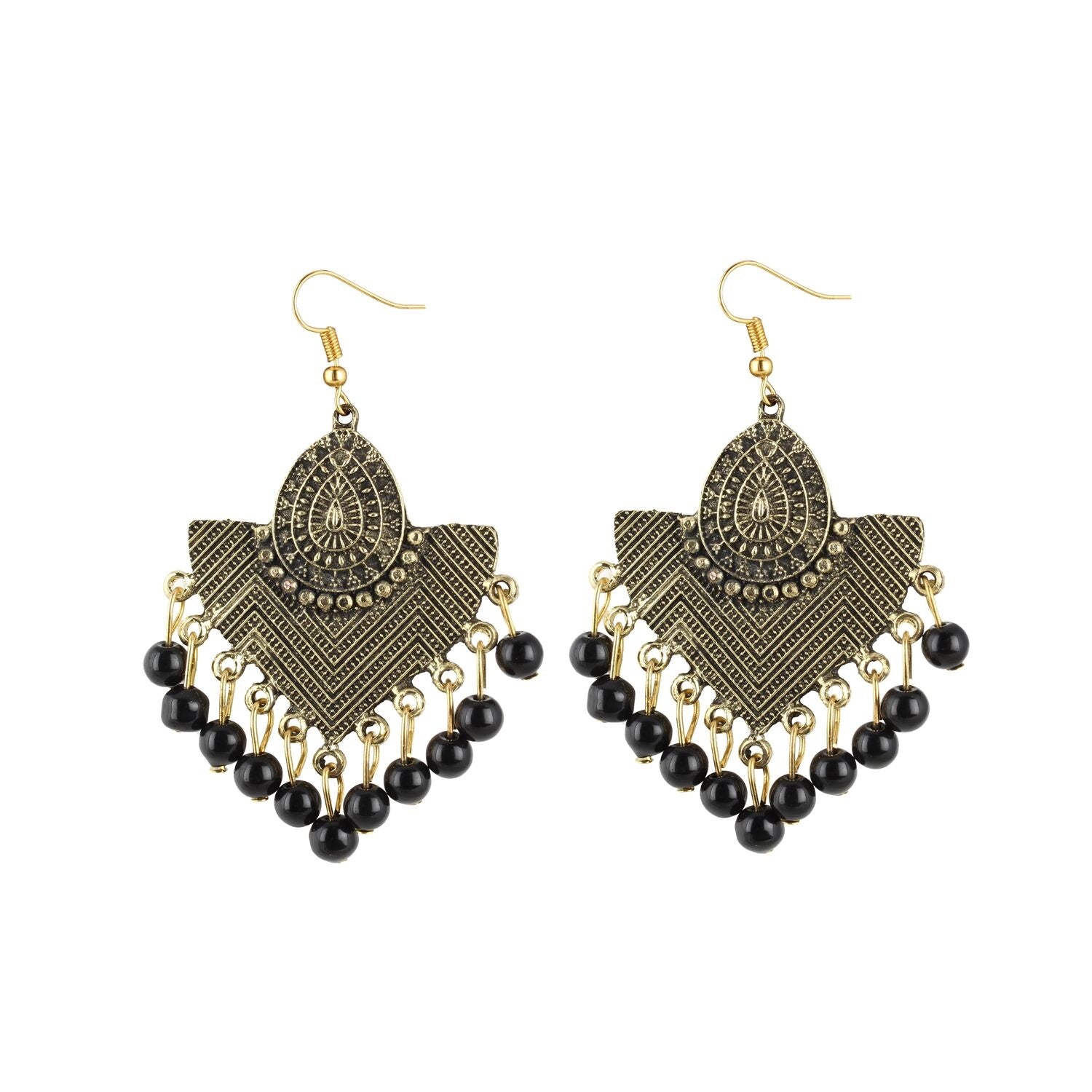 Generic Women's Gold Plated Hook Dangler Hanging Beadsen Earring (Color: Black) Jewels Generic   