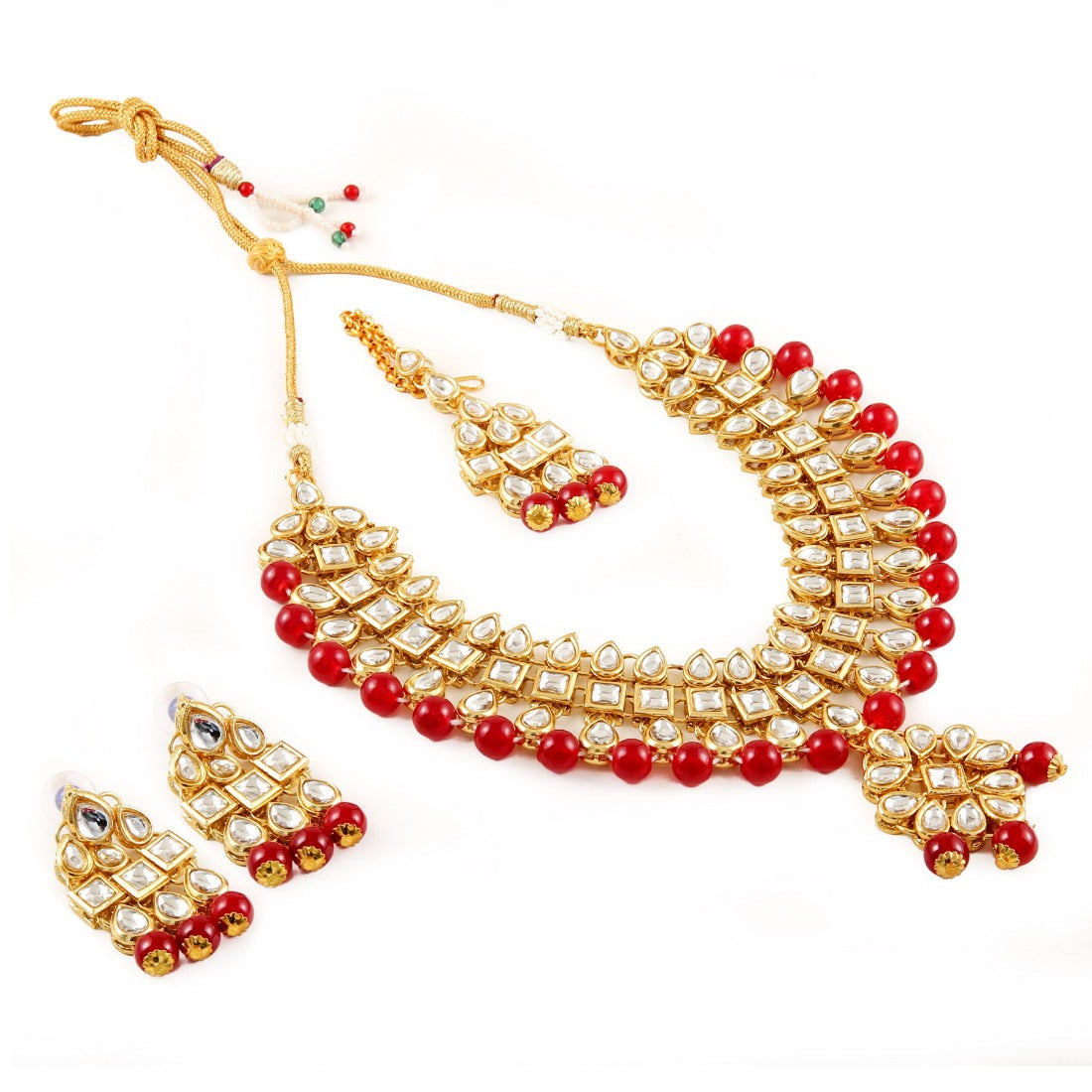 Generic Maroon Beads Gold Plated Kundan Necklace Set For Women Jewels Generic   