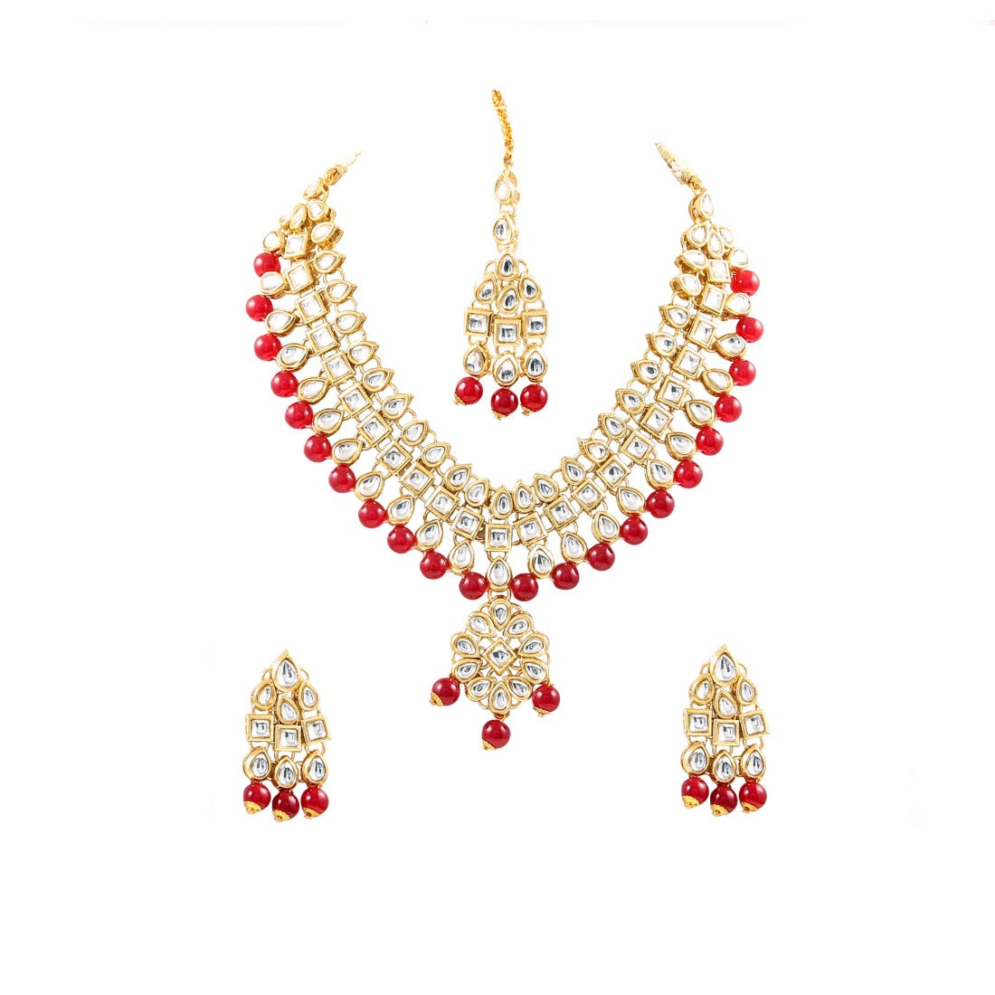 Generic Maroon Beads Gold Plated Kundan Necklace Set For Women Jewels Generic   