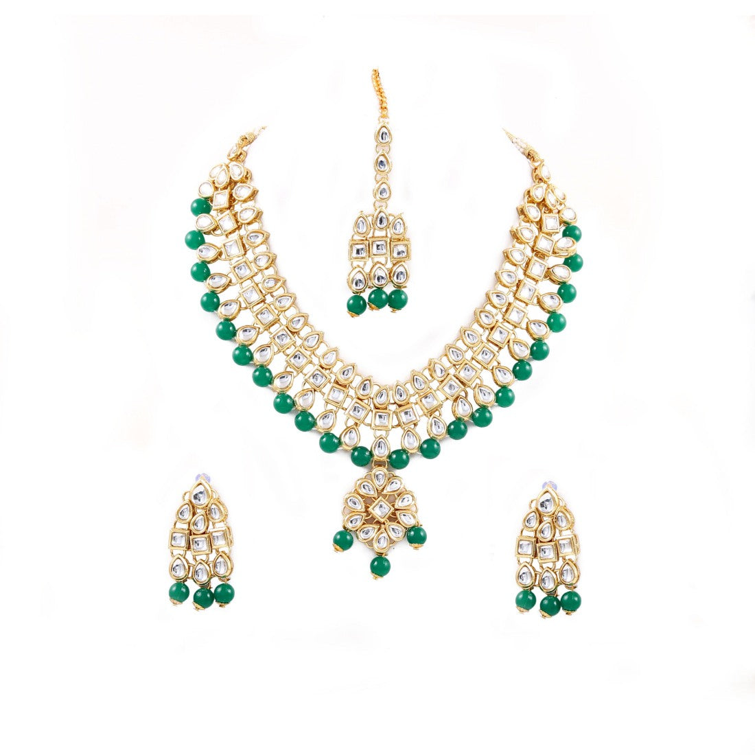 Generic Green Beads Gold Plated Kundan Necklace Set For Women Jewels Generic   