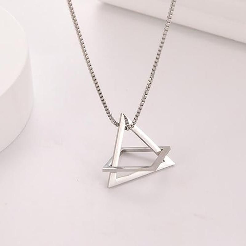Fashion Pendant Necklace Stylish Silver Plated Geometric Triangles Pendants Necklace for Men and Girls  Glitstudio   