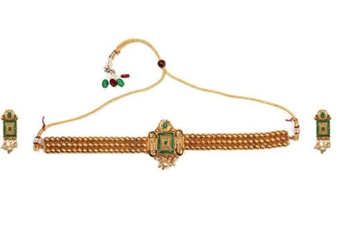 Generic Women's Elegent And  Modern Gold Plated Chowker Set (Green, Free Size) Jewels Generic   