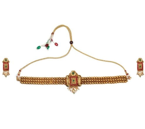 Generic Women's Elegent And  Modern Gold Plated Chowker Set (Red And Green, Free Size) Jewels Generic   
