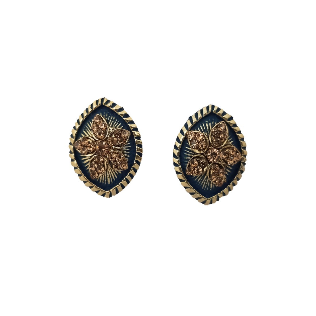 Generic Women's Alloy Ceramic Stone And Designer Work Gold Plated Stud (Blue) Jewels Generic   