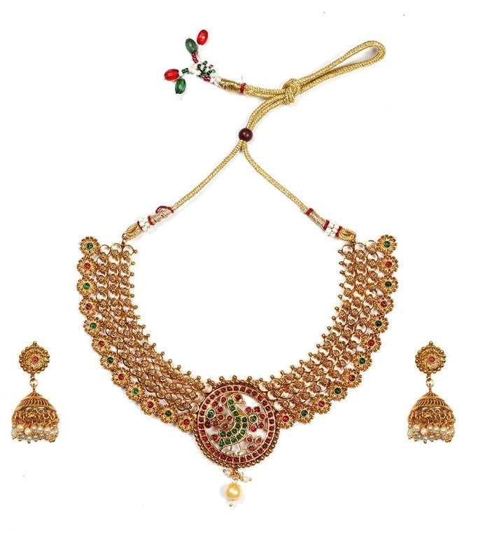 Generic Women's Gold Plated Necklace and Earrings Set with Meenakari Work (Multi Color, Free Size) Jewels Generic   