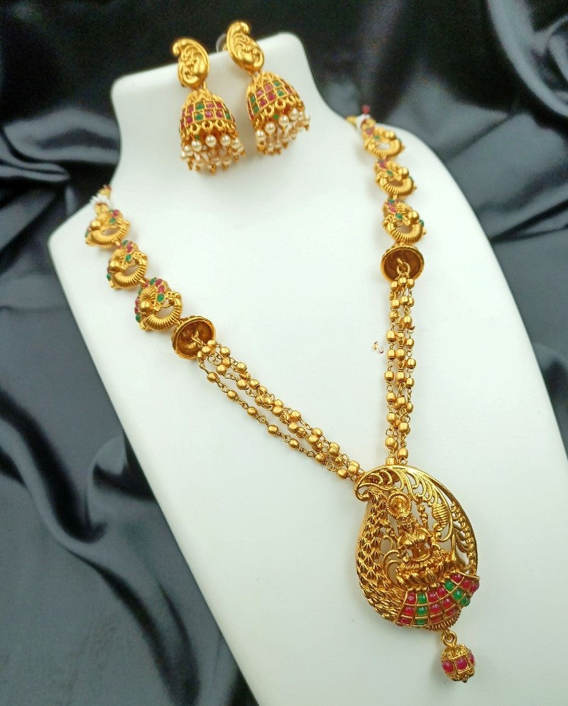 Generic Women's Traditional Temple Necklace and Earrings Set in Gold (Multi Color, Free Size) Jewels Generic   
