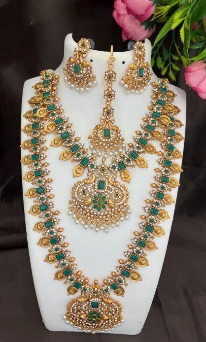 Generic Women's Shimmering Temple Jewellery Combo Set (Green, Free Size) Jewels Generic   