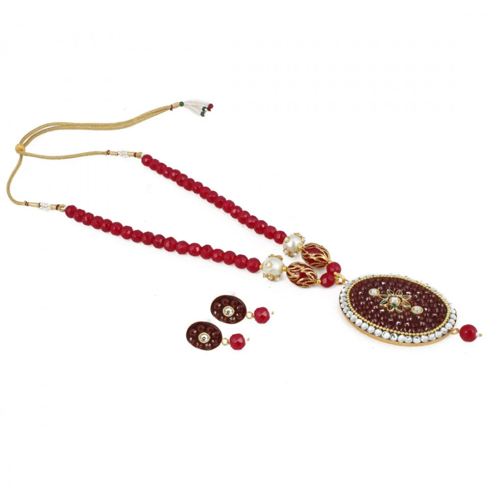 Generic Women's Stylish Maroon Golde Plated Traditional Kundan Necklace Set with Earrings (Color: Red) Jewels Generic   