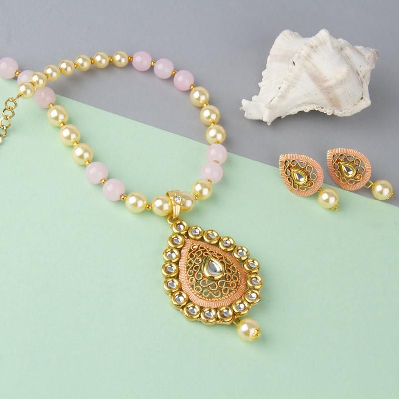 Pretty Gold Plated & Stone Necklace Set  Glitstudio   