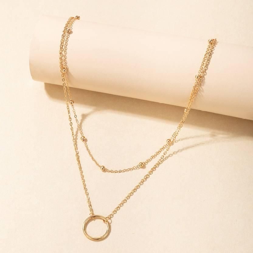 Double Layer Ring Necklace (Golden) With Coin Pearl Choker Necklaces Glitstudio   