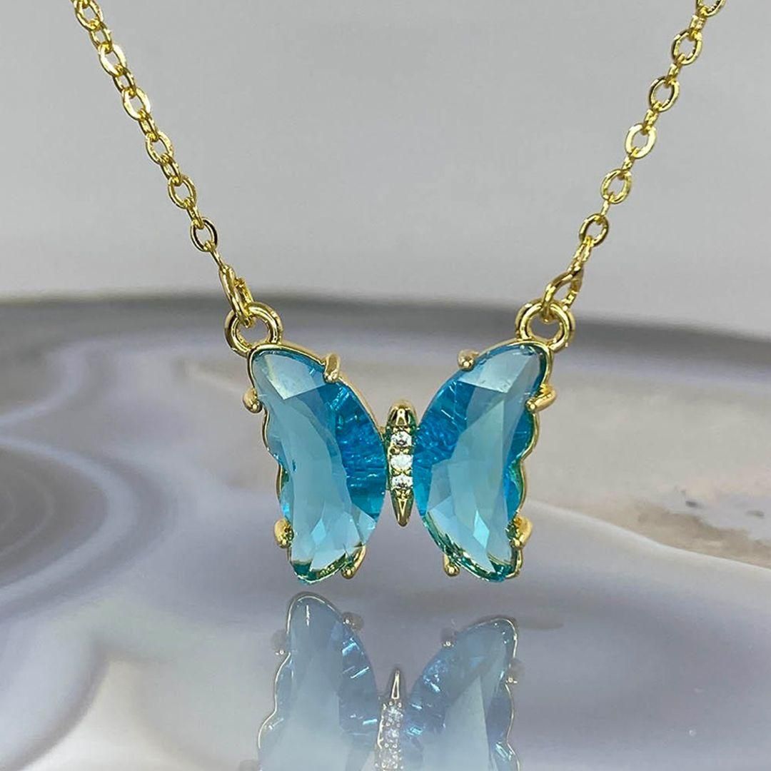 AVR Jewels pretty blue crystal butterfly pendant necklace for women and Girls  Glitstudio   
